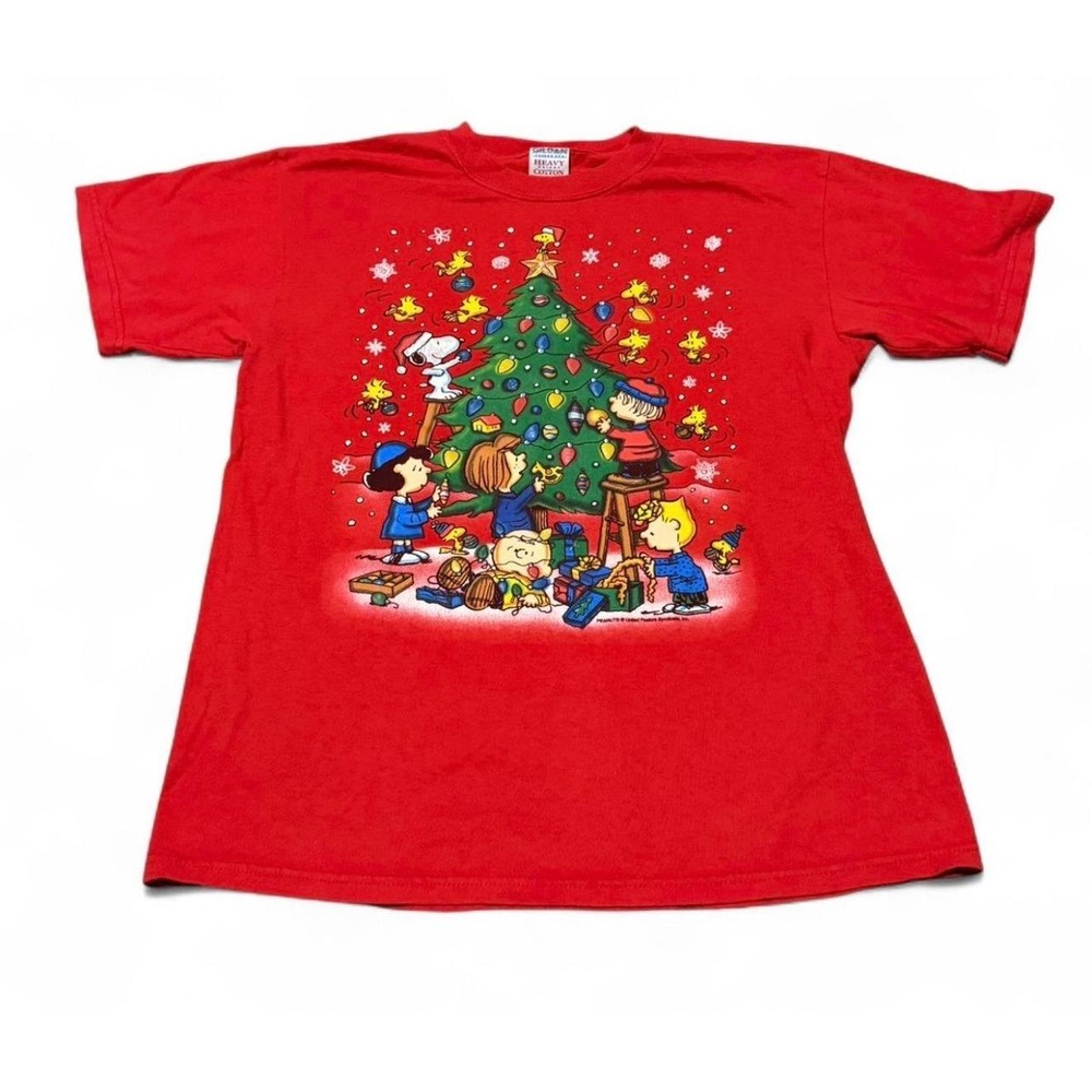 Vintage Peanuts Snoopy Christmas T Shirt Mens M Charlie Brown Woodstock Gildan